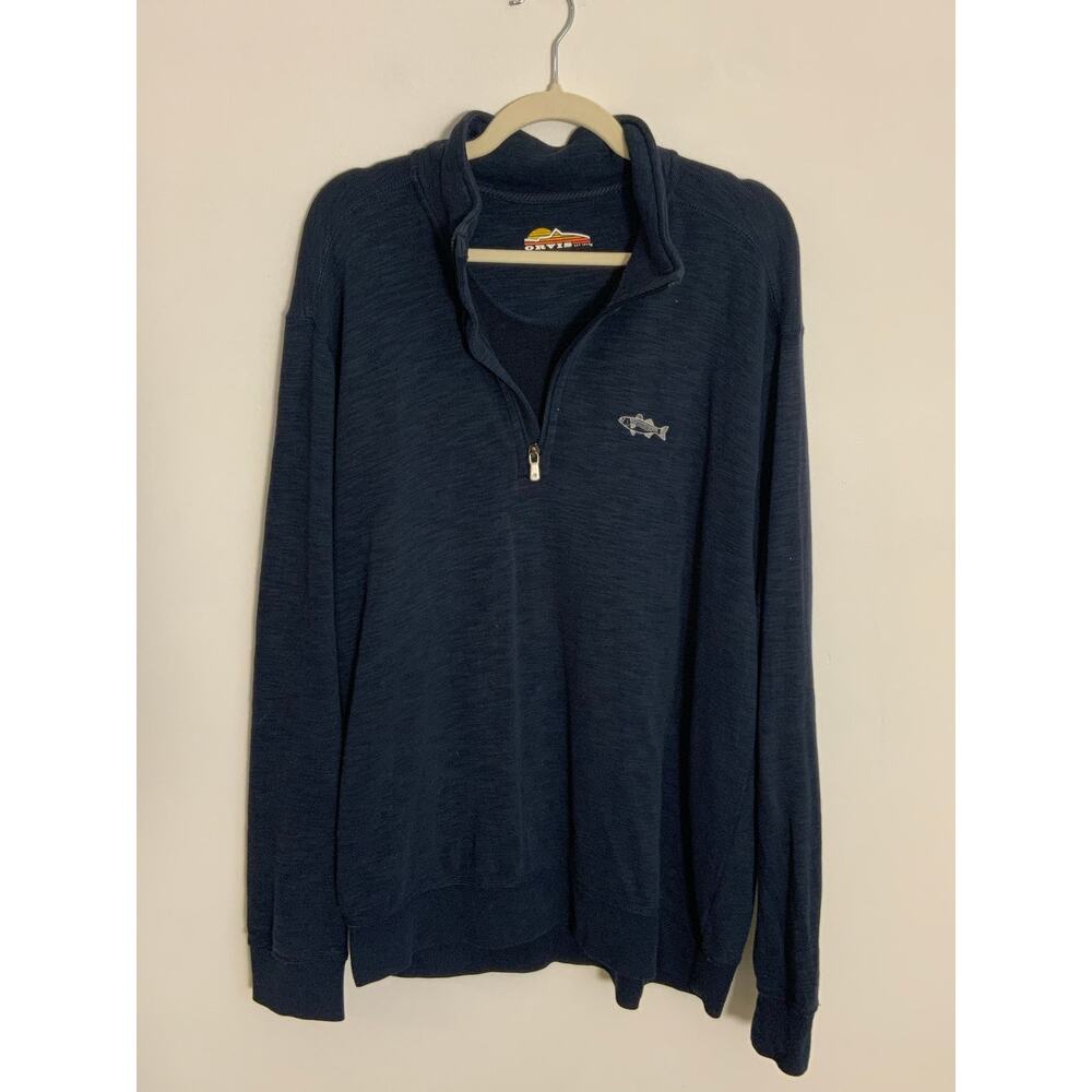 Orvis Men's Navy Quarter‎ Zip Pullover Pima Cotton Blend size large